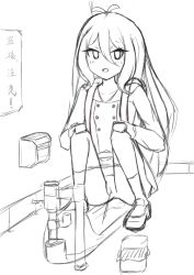 Rule 34 | 1girl, absurdres, backpack, bag, bathroom, blush, bookbag, cleft of venus, collarbone, hands on own knees, highres, jewelry, kokkoro (princess connect!), kokkoro (real) (princess connect!), long hair, long sleeves, looking to the side, monochrome, necklace, open mouth, panties, panty pull, peeing, princess connect!, pussy, randoseru, school uniform, shirt, shoes, sign, sketch, skirt, socks, squat toilet, squatting, toilet, toilet use, trash can, udonko (tinanago7715), uncensored, underwear