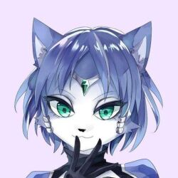 animal_ears blue_fur blue_hair female_focus fox_ears furry furry_female jewelry krystal nintendo star_fox