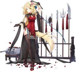 Rule 34 | 1girl, 2020, arm up, aurora (azur lane), aurora (heritage of yu city) (azur lane), azur lane, black gloves, black thighhighs, blonde hair, blush, breasts, china dress, chinese clothes, cleavage cutout, clothing cutout, dress, earrings, expressions, flower, folding fan, full body, gloves, green eyes, hair flaps, hair flower, hair ornament, hand fan, high heels, jewelry, legs, long hair, maya g, official alternate costume, official art, outstretched hand, polearm, ponytail, red dress, red footwear, red pepper earrings, shoes, smile, solo, thighhighs, thighs, trident, very long hair, weapon, weapon request, zoom layer