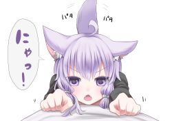 Rule 34 | 1girl, ahoge, animal ears, cat ears, cat tail, colored eyelashes, dog ears, dog tail, fangs, hair ornament, kakan (amka), kemonomimi mode, looking at viewer, open mouth, purple eyes, purple hair, solo, tail, transparent background, vocaloid, voiceroid, yuzuki yukari