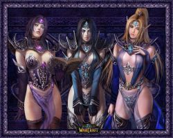 Rule 34 | 3girls, armor, azazel1944, black hair, blonde hair, boots, breasts, character request, female focus, instructor malicia, jandice barov, lady illucia barov, multiple girls, purple hair, skull, standing, tagme, thighhighs, warcraft, world of warcraft