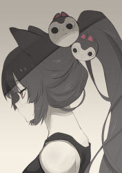Rule 34 | 1girl, animal ears, bare shoulders, blush, dog ears, dog girl, dog hair ornament, from side, hair ornament, inui toko, long hair, monochrome, nijisanji, nuezou, parted lips, ponytail, red eyes, sketch, sleeveless, spot color, upper body, virtual youtuber