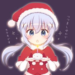 Rule 34 | + +, 1girl, blue eyes, blue hair, blush, burning, candle, capelet, chestnut mouth, christmas, commentary request, fire, fur-trimmed capelet, fur-trimmed headwear, fur trim, gochuumon wa usagi desu ka?, goth risuto, hair ornament, hat, holding, holding plate, kafuu chino, long hair, long sleeves, looking at viewer, low twintails, parted lips, plate, red capelet, red hat, santa hat, shirt, sidelocks, solo, sparkle, translation request, twintails, upper body, very long hair, white shirt, x hair ornament