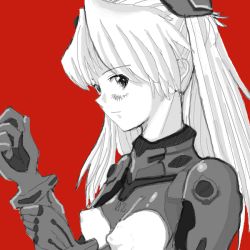 Rule 34 | 1girl, blush, breasts, breasts out, dokuro-san, long hair, looking at viewer, monochrome, neon genesis evangelion, nipples, plugsuit, simple background, sketch, small breasts, solo, souryuu asuka langley, twintails