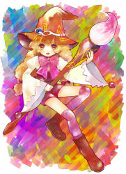 Rule 34 | 1girl, beryl benito, blonde hair, boots, bow, brown eyes, brush, hat, long hair, open mouth, paint, ribbon, tales of (series), tales of hearts, thighhighs, wide sleeves, witch hat