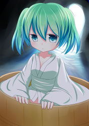 Rule 34 | 1girl, absurdres, bucket, child, choko (mixberry parfait), collarbone, female focus, green eyes, green hair, highres, in bucket, in container, kisume, short hair, solo, touhou, twintails, water