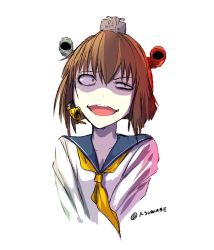 Rule 34 | 10s, 1girl, boom microphone, brown eyes, brown hair, commentary request, constricted pupils, gesugao, headgear, headset, k-suwabe, kantai collection, looking to the side, narrowed eyes, neckerchief, open mouth, school uniform, serafuku, shaded face, short hair, sketch, solo, twitter username, v arms, yukikaze (kancolle)