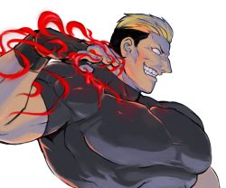Rule 34 | 1boy, black hair, blonde hair, fingerless gloves, gloves, glowing, glowing hand, grin, large pectorals, male focus, multicolored hair, muscular, muscular male, no pupils, nyaattoberritto, pectorals, sharp teeth, shirt, smile, teeth, the king of fighters, tight clothes, tight shirt, white background, yamazaki ryuuji