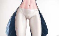 Rule 34 | 1girl, artist name, close-up, coattails, cowboy shot, female focus, genshin impact, gluteal fold, highres, jean (genshin impact), lower body, navel, pants, simple background, solo, stomach, thighs, tight clothes, tight pants, white background, white pants, z282g