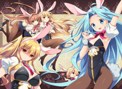 Rule 34 | 5girls, ;), animal ears, arm up, black footwear, black legwear, black leotard, blonde hair, blue eyes, blue hair, blunt bangs, boots, bow, bowtie, breasts, brown eyes, brown hair, closed mouth, collar, commentary request, crossed arms, detached collar, fake animal ears, fake tail, floating hair, frown, granblue fantasy, green eyes, heart, high heel boots, high heels, kanekiyo miwa, large breasts, legs, leotard, light particles, long hair, looking at viewer, medium breasts, multiple girls, necktie, one eye closed, orange eyes, pantyhose, parted lips, playboy bunny, puffy short sleeves, puffy sleeves, rabbit ears, rabbit tail, red neckwear, short hair, short sleeves, shrug (clothing), smile, sparkle, standing, strapless, strapless leotard, tail, thighs, very long hair, vira (granblue fantasy), white collar, wing collar