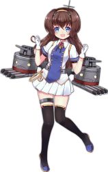 Rule 34 | 1girl, :d, aiguillette, anchor, azur lane, beagle (azur lane), black thighhighs, blue eyes, blue footwear, blush, breasts, brooch, brown hair, buttons, collared shirt, eyebrows, facing viewer, fang, full body, gloves, hair between eyes, hair intakes, hairband, jewelry, leg up, legs apart, linda b, long hair, looking at viewer, machinery, medium breasts, miniskirt, official art, open mouth, pleated skirt, shirt, shoes, short sleeves, skindentation, skirt, smile, solo, spotlight, standing, standing on one leg, tareme, thigh strap, thighhighs, torpedo, torpedo tubes, transparent background, turret, white gloves, white skirt, yellow hairband, zettai ryouiki