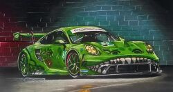 Rule 34 | ao racing, car, french commentary, imsa sportscar championship, legaletplat, michelin, michelin man, motor vehicle, no humans, photo-referenced, porsche, porsche 911, porsche 992, race vehicle, racecar, rexy (ao racing), shadow, spoiler (automobile), traditional media, vehicle focus