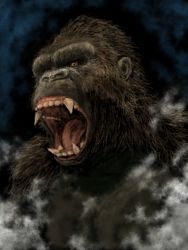 Rule 34 | ape, fangs, gorilla, highres, kaijuu, king kong, king kong (series), kmd, kong: skull island, legendary pictures, monsterverse, no humans, roaring, simple background