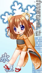 Rule 34 | animal ears, brown hair, chibi, fox ears, japanese clothes, nakajima konta, snow fox, solo, tsurara (snow fox)