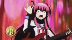 Rule 34 | 10s, 1girl, \m/, angel beats!, animated, animated gif, guitar, instrument, pink hair, solo, yui (angel beats!)