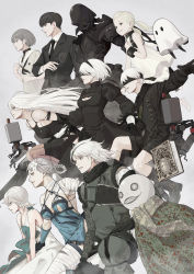 Rule 34 | 3boys, 3others, 6+girls, 9s (nier:automata), a2 (nier:automata), absurdres, akagi hina, android, armlet, asymmetrical legwear, bandaged arm, bandaged leg, bandaged neck, bandages, bare shoulders, black blindfold, black choker, black dress, black footwear, black gloves, black hairband, black jacket, black legwear, black necktie, black shorts, blindfold, blonde hair, blouse, blue eyes, bob cut, book, boots, bow, breasts, cellphone, choker, creator connection, cuffs, detached sleeves, digitigrade, dress, elbow gloves, emil (nier), feather-trimmed sleeves, fio (nier), flat chest, flats, flower, fur-trimmed sleeves, fur trim, gloves, grey eyes, grey hair, grimoire weiss, hair flower, hair ornament, hairband, highres, holding, holding phone, imai5837, in-franchise crossover, jacket, joints, juliet sleeves, kaine (nier), levania, lingerie, long hair, long sleeves, lunar tear, mama (nier), medium breasts, medium hair, mole, mole under mouth, monster, multiple boys, multiple girls, multiple others, necktie, negligee, nier, nier:automata, nier (series), nier (brother), nier reincarnation, parted lips, phone, pod (nier:automata), puffy sleeves, robot joints, scarf, school uniform, in-franchise crossover, shirt, short hair, shorts, skirt, smartphone, tank top, thigh boots, thighhighs, twintails, underwear, white dress, white hair, yellow eyes, yonah, yuzuki kurezome