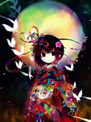Rule 34 | bug, butterfly, fox mask, full moon, insect, japanese clothes, kazu (muchuukai), mask, moon, original, short hair, solo