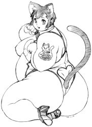 Rule 34 | 1boy, animal ears, cat ears, cat tail, fat, lineart, male focus, obese, sketch, solo, tagme, tail, tanuma yuuichirou, tattoo, trap