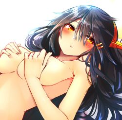 Rule 34 | 10s, 1girl, black hair, blush, breasts, hair between eyes, hairband, haruna (kancolle), headgear, jewelry, kantai collection, large breasts, long hair, nude, open mouth, ring, solo, tsukui kachou, wedding band, yellow eyes