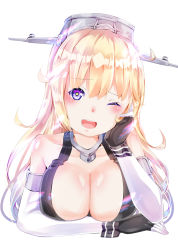 Rule 34 | 10s, 1girl, bad id, bad pixiv id, blonde hair, breasts, cleavage, elbow gloves, fingerless gloves, gloves, iowa (kancolle), kantai collection, large breasts, long hair, one eye closed, priyaphr, purple eyes, solo, star-shaped pupils, star (symbol), symbol-shaped pupils