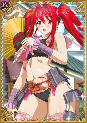 Rule 34 | 00s, 1girl, armor, bra, breasts, card (medium), female focus, ikkitousen, japanese clothes, kanpei, kimono, large breasts, long hair, looking at viewer, panties, red hair, twintails, underwear