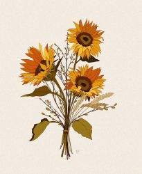 Rule 34 | bouquet, commentary, english commentary, flower, flower focus, highres, leaf, libbyframe, no humans, original, plant, signature, simple background, still life, sunflower, twig, wheat, yellow flower