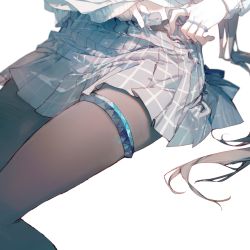 Rule 34 | 1girl, adjusting clothes, amiya (arknights), arknights, brown hair, brown pantyhose, female focus, grey skirt, highres, invisible chair, jewelry, long hair, long sleeves, lower body, min (120716), miniskirt, multiple rings, pantyhose, plaid, plaid skirt, pleated skirt, ring, shirt, sitting, skirt, solo, thighlet, thighs, very long hair, white shirt