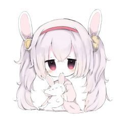 Rule 34 | 1girl, :i, animal, animal ears, azur lane, bad id, bad pixiv id, biting, blush, breasts, chibi, closed mouth, commentary request, cottontailtokki, ear biting, full body, hair between eyes, hair ornament, hairband, jacket, jitome, laffey (azur lane), long hair, long sleeves, pink hair, pink jacket, rabbit, rabbit ears, red eyes, red hairband, sidelocks, simple background, sitting, solo, thighhighs, twintails, very long hair, white background, white thighhighs