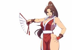 Rule 34 | breasts, cleavage, fatal fury, folding fan, hand fan, hand on own hip, high ponytail, kuma8132, ninja, pelvic curtain, ponytail, revealing clothes, rope, shiranui mai, sideboob, smile, snk, solo, the king of fighters