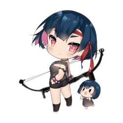 Rule 34 | 2girls, ammunition belt, bandolier, black footwear, black shorts, blue hair, blush, blush stickers, bow (weapon), bracelet, brown choker, brown tank top, chibi, choker, closed mouth, colored inner hair, from behind, full body, girls&#039; frontline, hand on own hip, headband, holding, holding bow (weapon), holding weapon, jewelry, looking at viewer, looking back, multicolored hair, multiple girls, official art, pink hair, red bracelet, red eyes, red headband, saru, shorts, simple background, spiked bracelet, spikes, tank top, third-party source, transparent background, two-tone hair, v-shaped eyes, warrior fairy (girls&#039; frontline), weapon