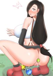 Rule 34 | 1girl, anal, anal object insertion, ass, black hair, breasts, censored, final fantasy, final fantasy vii, gema sora, highres, large breasts, long hair, mosaic censoring, no panties, object insertion, solo, surprised, tifa lockhart