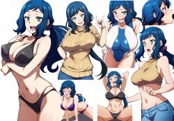 Rule 34 | absurdres, aqua eyes, arm under breasts, batta 16-sei, bikini, blue hair, breasts, cleavage, competition swimsuit, covered erect nipples, crop top, green eyes, gundam, gundam build fighters, highres, iori rinko, large breasts, lingerie, long hair, looking at viewer, mature female, multiple views, one-piece swimsuit, oral, ponytail, see-through, sexually suggestive, sleeveless, sleeveless turtleneck, smile, straddling, sweater, swimsuit, turtleneck, turtleneck sweater, underwear