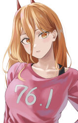 Rule 34 | 1girl, absurdres, chainsaw man, cross-shaped pupils, demon girl, demon horns, fengling (furin-jp), highres, horns, long hair, orange eyes, orange hair, pink sweater, power (chainsaw man), red horns, solo, sweater, symbol-shaped pupils