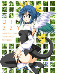 Rule 34 | 1girl, arc system works, ass, asymmetrical wings, blue hair, blush, bow, dizzy (guilty gear), guilty gear, lowres, red eyes, ribbon, solo, tail, tail bow, tail ornament, tail ribbon, thighhighs, wings