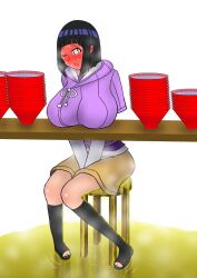 Rule 34 | 1girl, animated, animated gif, between legs, black hair, blunt bangs, blush, boruto: naruto next generations, bowl, breast rest, breasts, brown shorts, embarrassed, female focus, hand between legs, have to pee, huge breasts, hyuuga hinata, looping animation, naruto (series), no pupils, nokironokii, one eye closed, open mouth, peeing, puddle, short hair, shorts, simple background, sitting, solo, stool, sweat, table, toes, trembling, video, wavy mouth, white background, white eyes