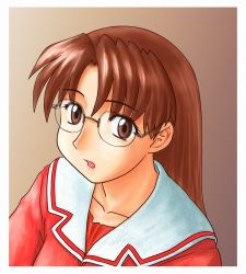 Rule 34 | azumanga daiou, brown eyes, brown hair, chunpai, glasses, long hair, mizuhara koyomi, school uniform, serafuku, solo