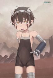Rule 34 | 1boy, android, artist name, cosplay, costume switch, facial mark, highres, made in abyss, male focus, once 11h, open mouth, regu (made in abyss), riko (made in abyss) (cosplay), solo
