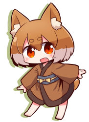 Rule 34 | 1girl, animal ears, blush, borrowed character, brown hair, chibi, dog ears, dog tail, fang, looking at viewer, multicolored hair, naga u, open mouth, original, smile, solo, tail, white hair