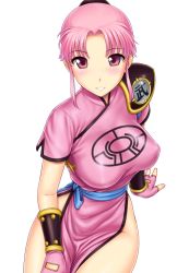 Rule 34 | 1girl, blush, bracer, breasts, dragon quest, dragon quest dai no daibouken, dragon quest viii, fingerless gloves, gloves, looking at viewer, maam, pink eyes, pink hair, ponytail, solo, square enix, st.germain-sal, white background