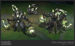 Rule 34 | 1boy, artist name, ball, black footwear, boots, braid, brown gloves, character name, copyright name, floating, gloves, glowing, glowing eyes, grey pants, highres, holding, holding weapon, knee boots, league of legends, long hair, multiple views, outdoors, pants, robe, steel dragon thresh, thresh (league of legends), vegacolors, weapon, white hair