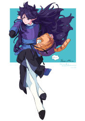 Rule 34 | 2boys, absurdres, black hair, fengxi (the legend of luoxiaohei), floating hair, full body, highres, kisumi rei, crossed legs, long hair, long sleeves, multiple boys, one eye closed, parted lips, pointy ears, purple eyes, shadow, signature, smile, standing, luo xiaohei zhanji, tianhu (the legend of luoxiaohei)