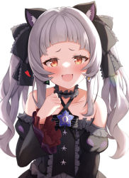Rule 34 | 1girl, absurdres, animal ears, black dress, blunt bangs, blush, cat girl, dress, fang, frilled dress, frills, gothic lolita, grey hair, halterneck, highres, hololive, lolita fashion, long hair, looking at viewer, murasaki shion, murasaki shion (gothic lolita), off shoulder, open mouth, sidelocks, skin fang, solo, suicabar72, virtual youtuber, yellow eyes