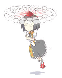 Rule 34 | 1girl, aircraft, crossed arms, closed eyes, female focus, flying, full body, hat, helicopter, highres, looking to the side, peroponesosu., shameimaru aya, skirt, smug, solo, touhou, white background, wind, wind lift