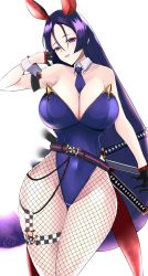 Rule 34 | 1girl, absurdres, breasts, detached collar, fate/grand order, fate (series), highres, kankitsu kei, large breasts, leotard, long hair, looking at viewer, minamoto no raikou (fate), pantyhose, parted bangs, playboy bunny, purple eyes, purple hair, solo, thigh strap, thighs, very long hair