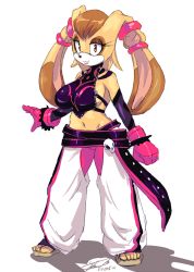 Rule 34 | 1girl, brown eyes, cosplay, furry, furry female, gloves, han juri, looking at viewer, mature female, simple background, soina, solo, sonic (series), street fighter, vanilla the rabbit