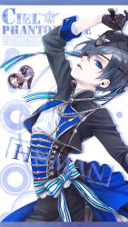 Rule 34 | 1boy, black gloves, blue eyes, character name, ciel phantomhive, earrings, eyepatch, gloves, hat, jewelry, kuroshitsuji, leather, leather gloves, male focus, open mouth, riding crop, solo, tagme, victorian