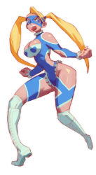 Rule 34 | 1girl, blonde hair, boots, fl (l-fl), leotard, open mouth, rainbow mika, solo, street fighter, thighs, twintails, wrestling mask, wrestling outfit