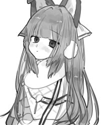 Rule 34 | 1girl, animal ears, azur lane, blunt bangs, capelet, closed mouth, earmuffs, fake animal ears, fur collar, greyscale, hair ribbon, highres, long hair, looking at viewer, monochrome, p p p99, pom pom (clothes), ribbon, simple background, solo, tashkent (azur lane), upper body, very long hair, white background