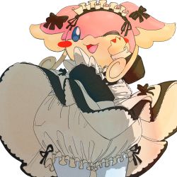Rule 34 | 1girl, :3, absurdres, animal ears, apron, audino, black bow, black dress, blank eyes, bloomers, blue eyes, blush, blush stickers, body fur, bow, buttons, clothed pokemon, clothes lift, creatures (company), dress, dress lift, dress tug, ear bow, female focus, flat chest, frilled apron, frilled dress, frills, furry, furry female, game freak, gen 5 pokemon, hand on own cheek, hand on own face, hand up, happy, highres, long sleeves, maid, maid apron, maid headdress, nintendo, one eye closed, open mouth, pink fur, pokemon, pokemon (creature), red leopard, simple background, smile, socks, solo, standing, two-tone fur, underwear, upskirt, white apron, white background, white bloomers, white socks, wind, wind lift, yellow fur