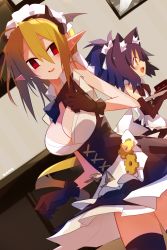 Rule 34 | 1girl, 2girls, absurdres, alternate costume, animal ear fluff, animal ears, apron, black gloves, black thighhighs, blonde hair, breasts, cleavage, disgaea, enmaided, gloves, highres, large breasts, long hair, looking at viewer, maid, maid apron, maid headdress, makai senki disgaea, makai senki disgaea 3, multiple girls, nanozenzen, pointy ears, red eyes, rutile (disgaea), salvatore (disgaea), smile, thighhighs, very long hair, yellow eyes